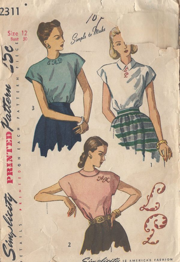 1948-Vintage-Sewing-Pattern-B30-BLOUSE-ALPHABET-TRANSFER-R840-261162980482