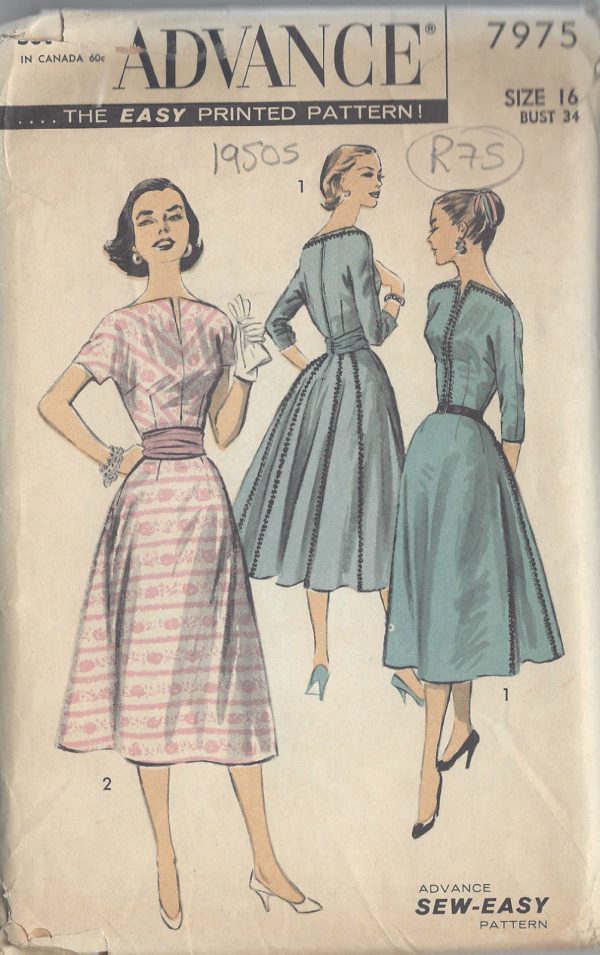 1950s-Vintage-Sewing-Pattern-B34-DRESS-R75-262613590192
