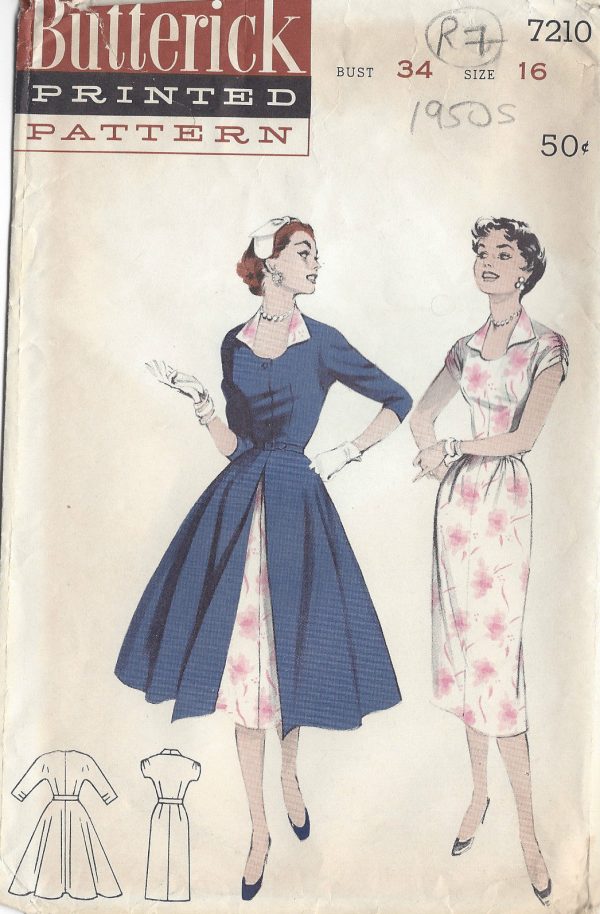 1950s-Vintage-Sewing-Pattern-B34-REDINGOTE-DRESS-R7-251144912072