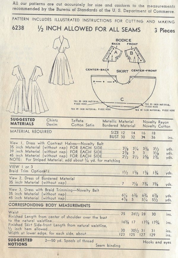 1950s-Vintage-Sewing-Pattern-DRESS-B32-1499-252085862712-3
