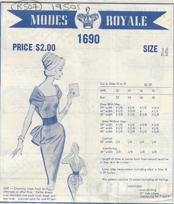 1950s-Vintage-Sewing-Pattern-DRESS-B34-R507-MODES-ROYALE-251142492912