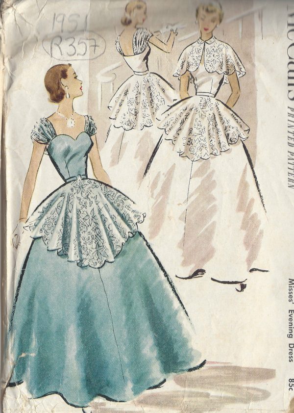 1951-Vintage-Sewing-Pattern-B34-EVENING-DRESSBALLGOWN-CAPE-R357-251157955102