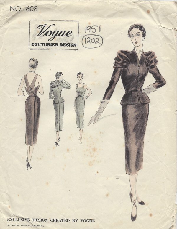 1951-Vintage-VOGUE-Sewing-Pattern-B30-JACKET-DRESS-1202R-262950130082