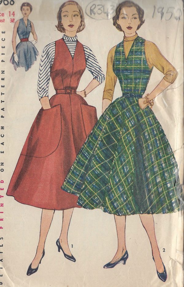 1952-Vintage-Sewing-Pattern-B32-DRESS-JUMPER-BLOUSE-R343-251158374652