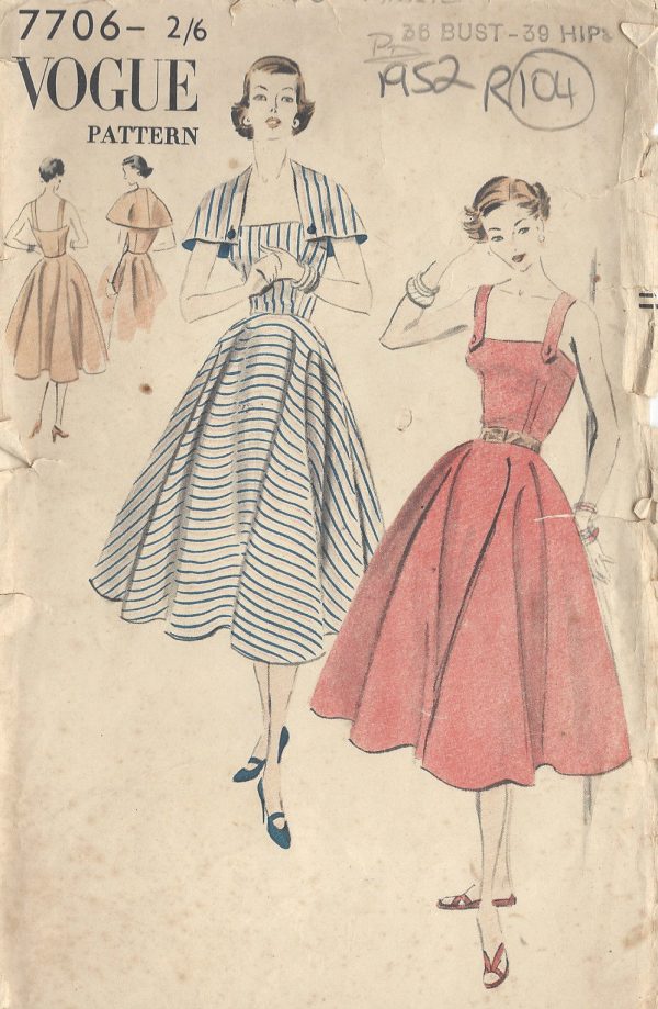1952-Vintage-VOGUE-Sewing-Pattern-B36-DRESS-CAPELET-R104-251144483892