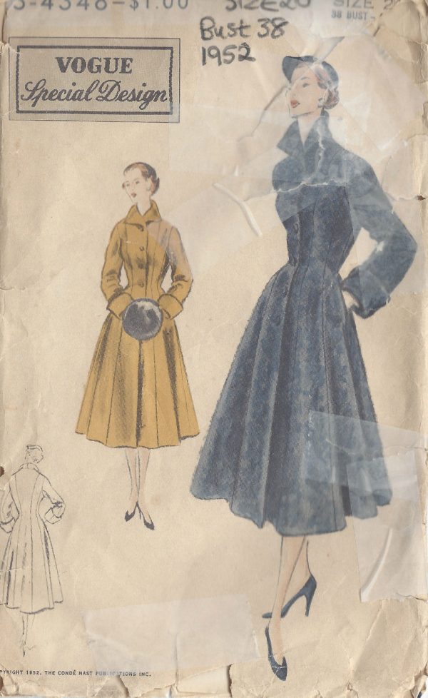 1952-Vintage-VOGUE-Sewing-Pattern-B38-COAT-1069-262562030482