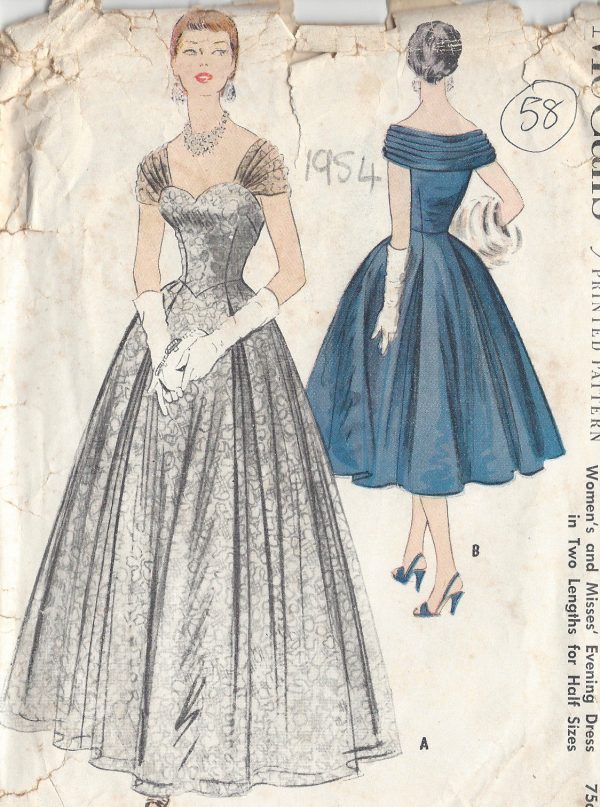 1954-Vintage-Sewing-Pattern-EVENING-DRESS-B35-58-251149303572