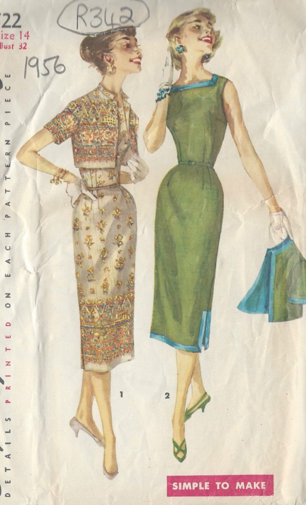 1956-Vintage-Sewing-Pattern-B32-DRESS-JACKET-R342-251158373582
