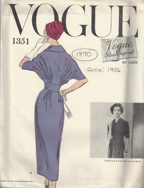 1956-Vintage-VOGUE-Sewing-Pattern-B34-ONE-PIECE-DRESS-1770-By-Gres-262786215652