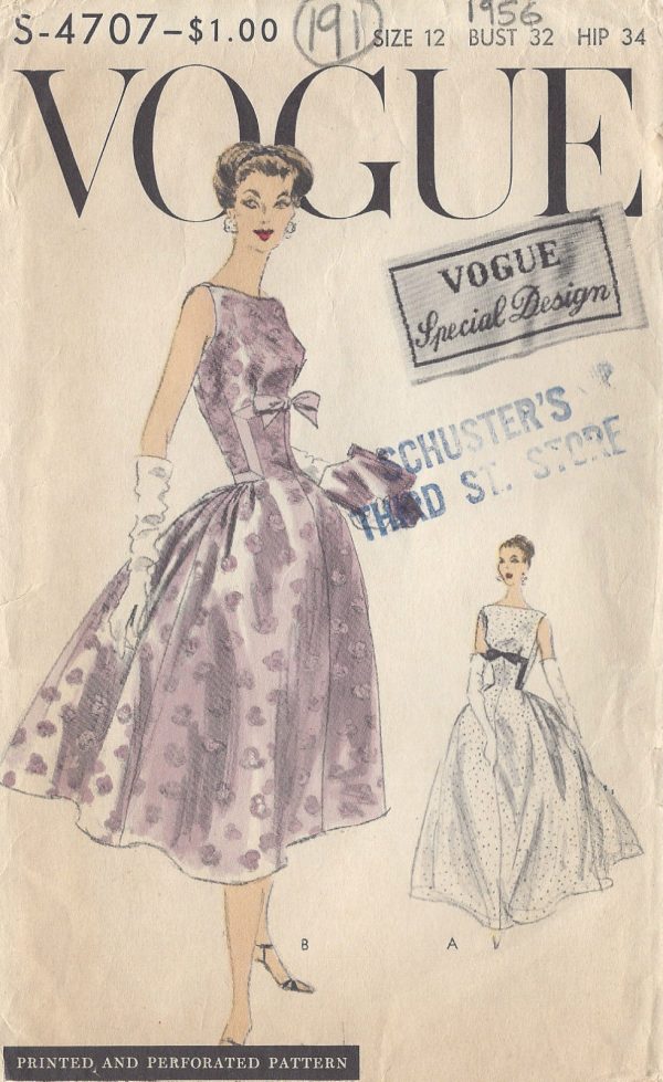 1956-Vintage-VOGUE-Sewing-Pattern-DRESS-B32-191-251146700292