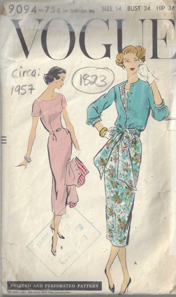 1957-Vintage-VOGUE-Sewing-Pattern-B34-DRESS-JACKET-1823R-252882165982