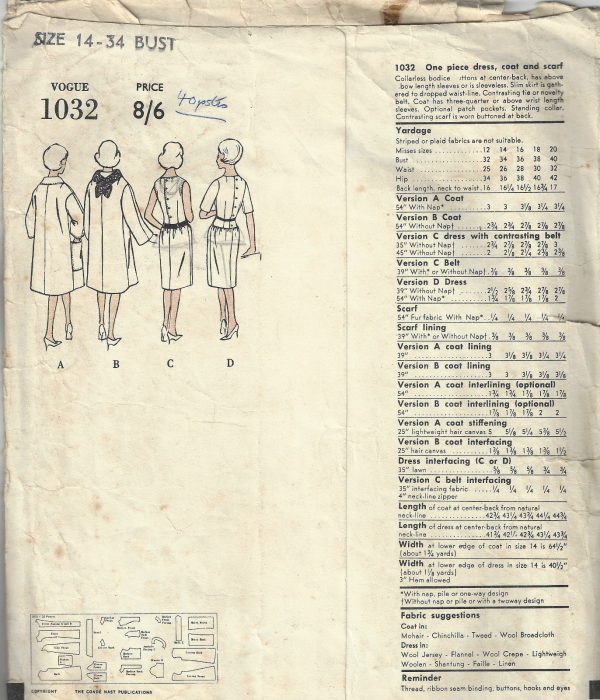 1960-Vintage-VOGUE-Sewing-Pattern-B34-COAT-DRESS-SCARF-1586R-262328503722-2