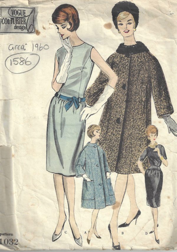 1960-Vintage-VOGUE-Sewing-Pattern-B34-COAT-DRESS-SCARF-1586R-262328503722