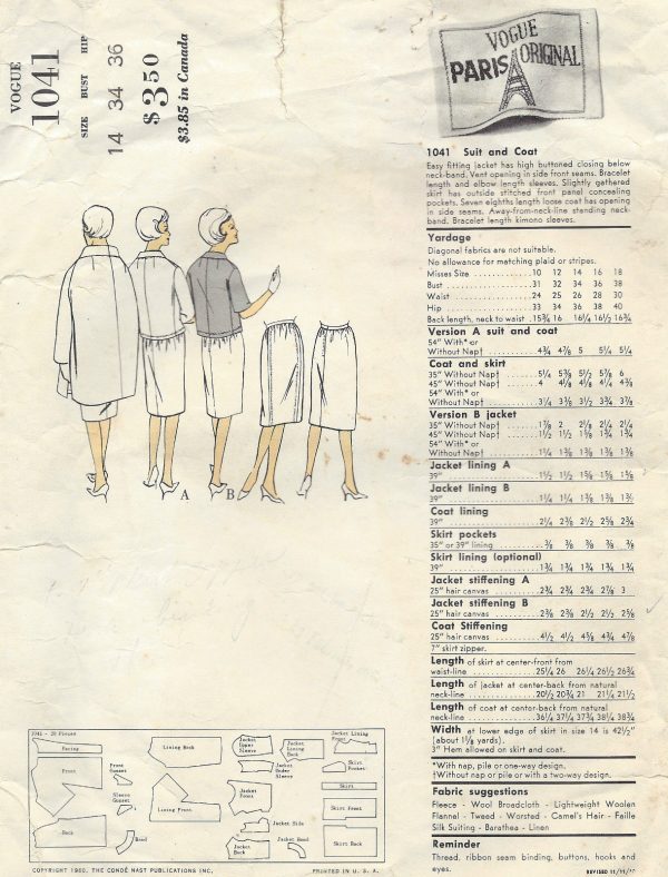 1960-Vintage-VOGUE-Sewing-Pattern-B34-SUIT-COAT-JACKET-SKIRT-1380-Dior-261720869382-2