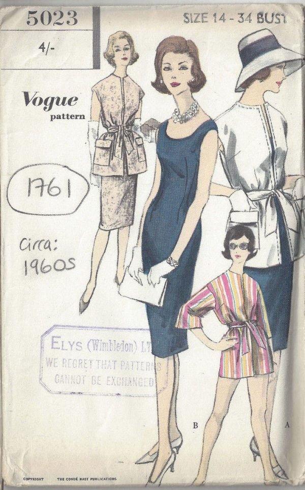 1960s-Vintage-VOGUE-Sewing-Pattern-B34-DRESS-JACKET-1761-262780520412