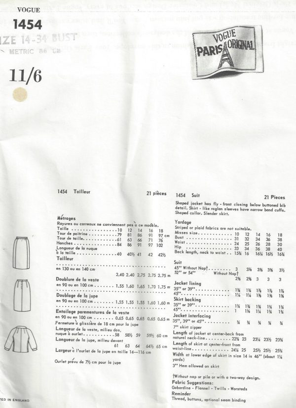 1960s-Vintage-VOGUE-Sewing-Pattern-B34-SUIT-JACKET-SKIRT-1629-By-LANVIN-252369778722-2