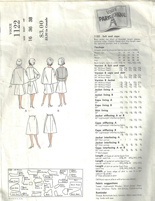 1960s-Vintage-VOGUE-Sewing-Pattern-B36-SUIT-SKIRT-JACKET-CAPE-1560-JEAN-DESSES-252208824812-2