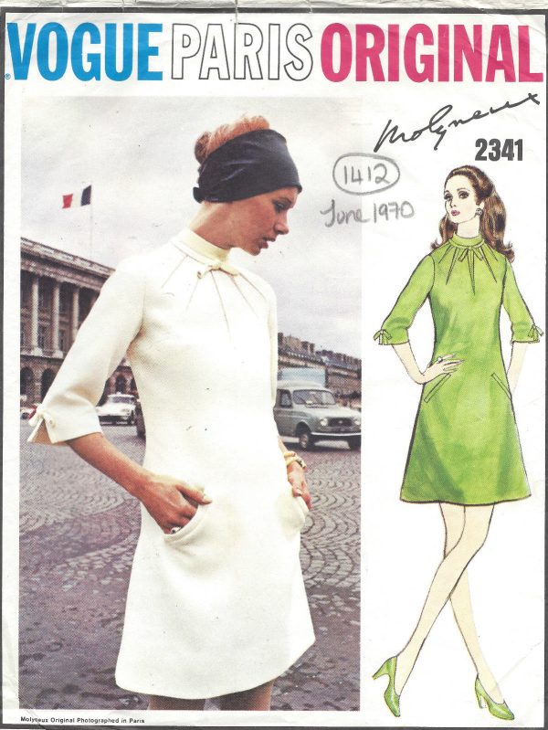 1970-Vintage-VOGUE-Sewing-Pattern-DRESS-B36-1412-By-Molyneux-251949665792