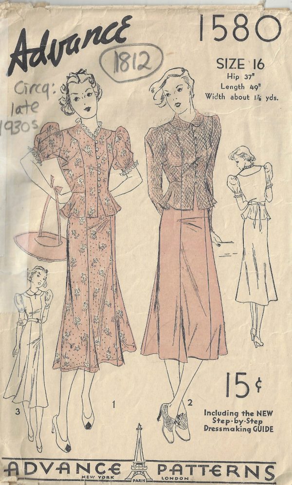 1930s-Vintage-Sewing-Pattern-B34-TWO-PIECE-DRESS-1812-252879955293