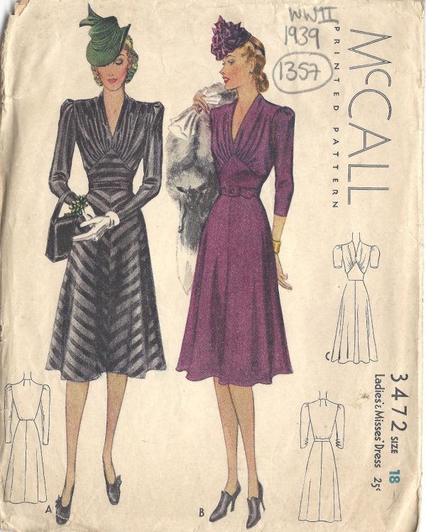 1939-WW2-Vintage-Sewing-Pattern-B36-DRESS-1357-261672033693