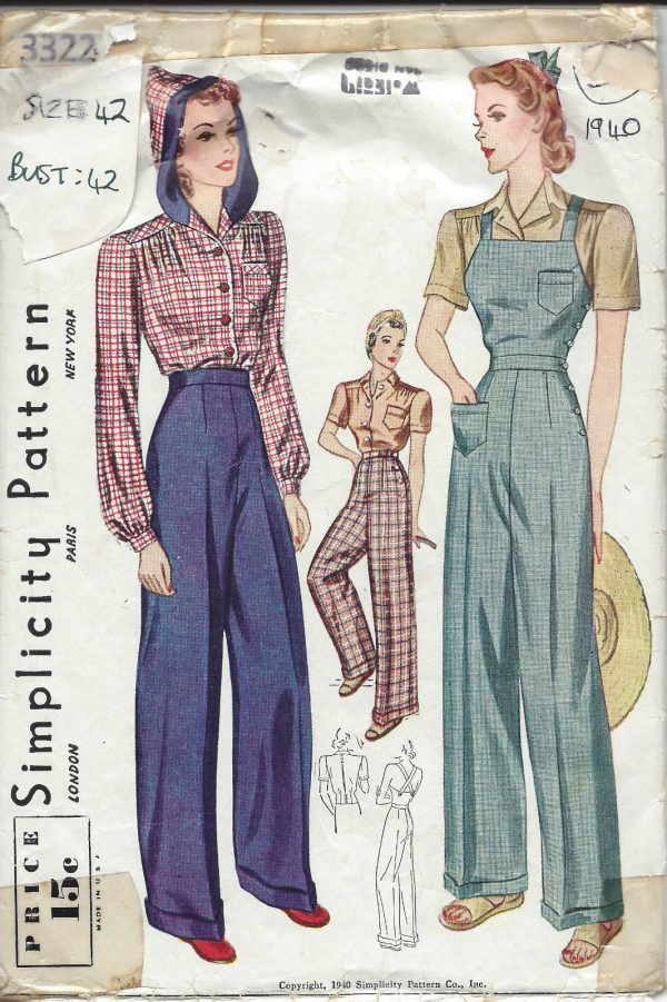 1940-Vintage-Sewing-Pattern-B42-W36-BLOUSE-TROUSERS-OVERALLS-1229-251976590453
