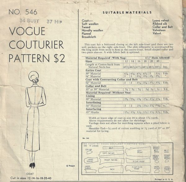 1940-WW2-Vintage-VOGUE-Sewing-Pattern-B34-COAT1609-252355321743-2