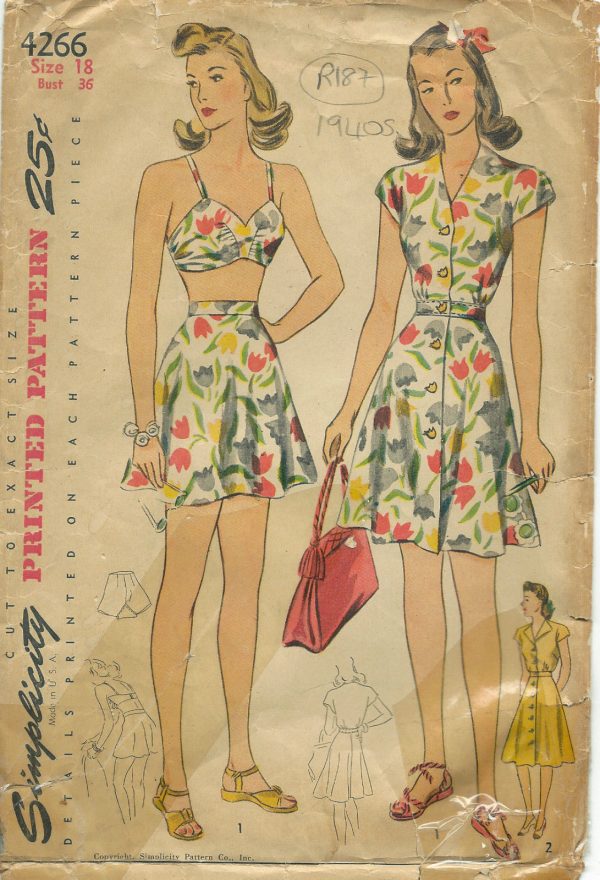 1940s-Vintage-Sewing-Pattern-B36-DRESS-BATHING-SUIT-R187-251143669773