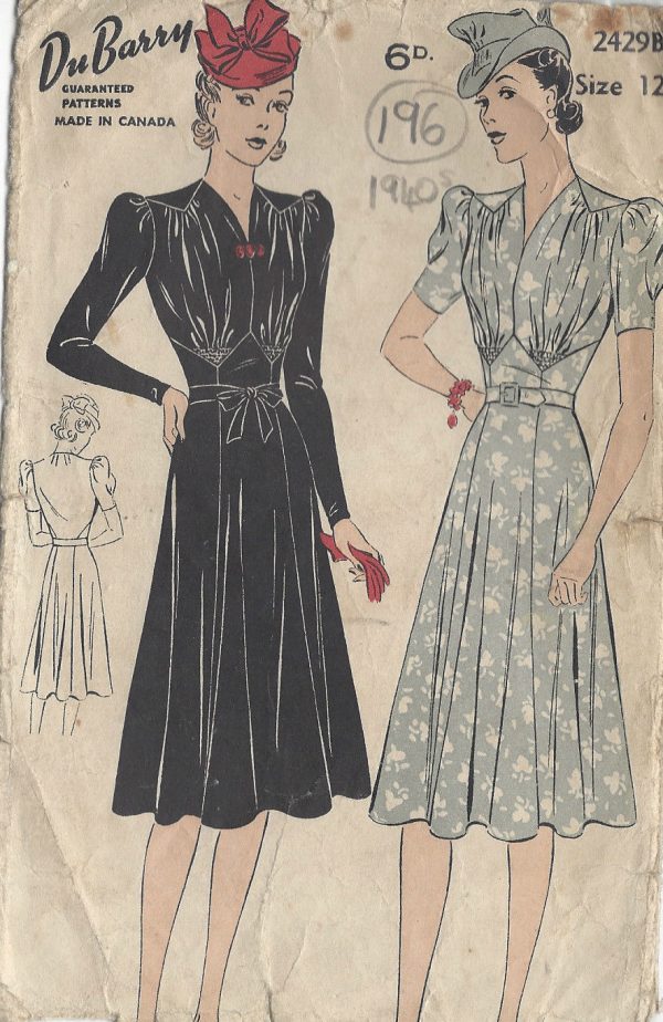 1940s-Vintage-Sewing-Pattern-DRESS-B30-196-By-Du-Barry-251146693083
