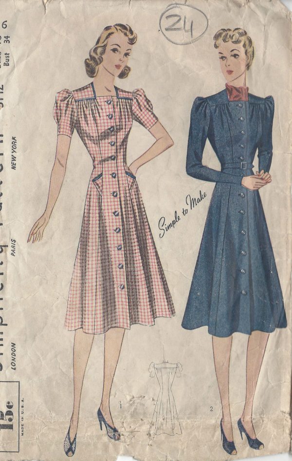 1940s-Vintage-Sewing-Pattern-DRESS-B34-24-251149349963