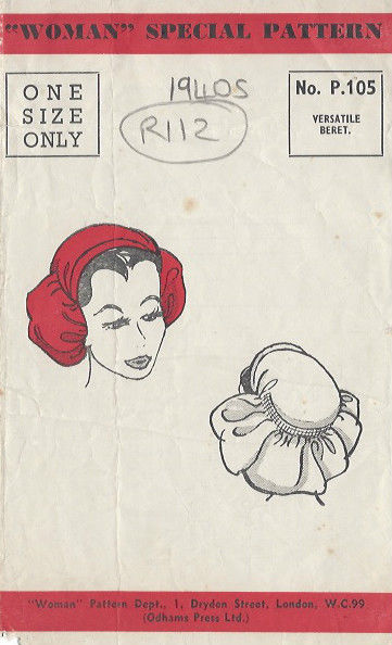 1940s-Vintage-Sewing-Pattern-HATBERET-ONE-SIZE-R112-251165075253
