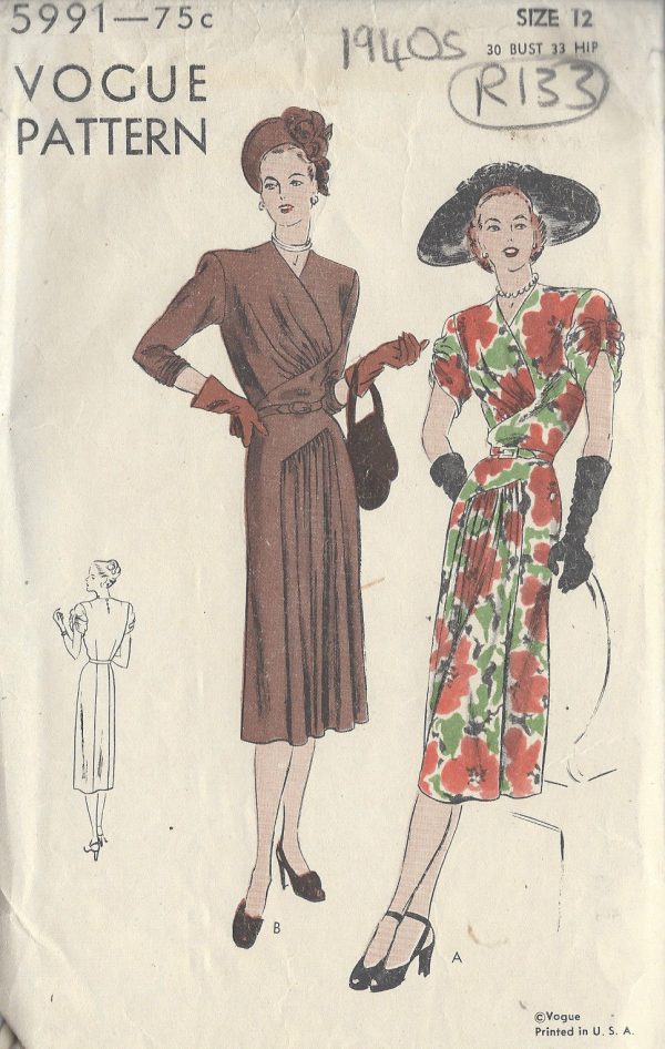 1940 Vintage Vogue Sewing Pattern Blouse Shirt 5687 Daisys Wartime 1940s