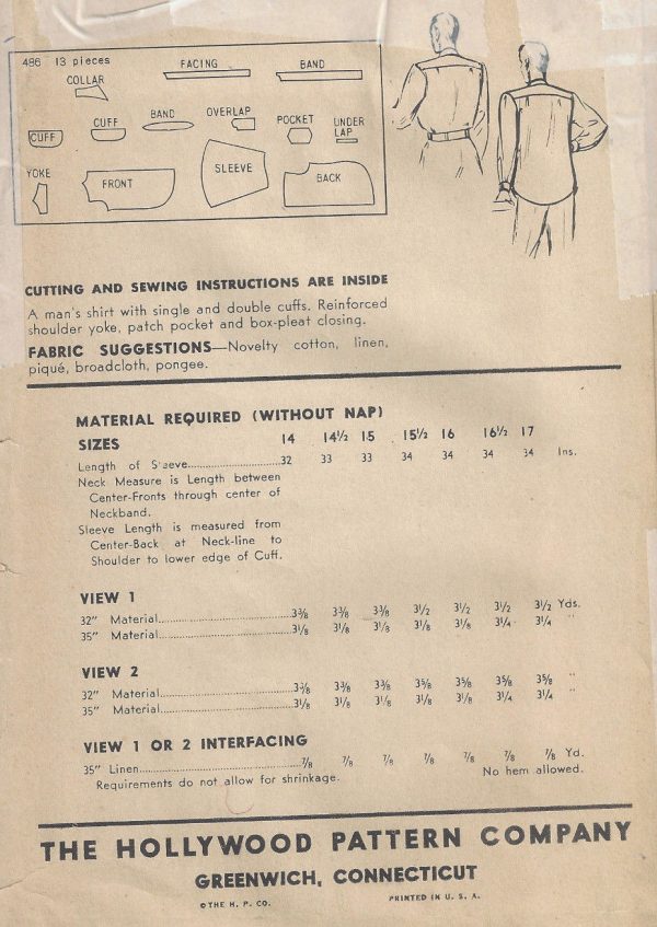 1943-WW2-Vintage-Sewing-Pattern-Size14-12-MENS-SHIRT-1780-252714075063-2