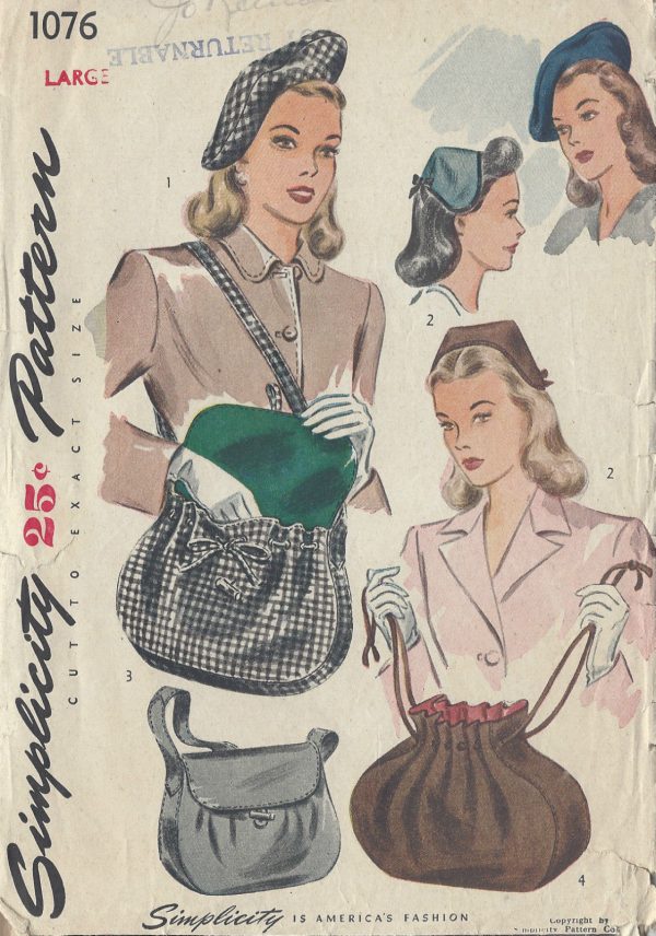 1944-Vintage-Sewing-Pattern-S23-HAT-BERET-BAGS-R838-261163393203