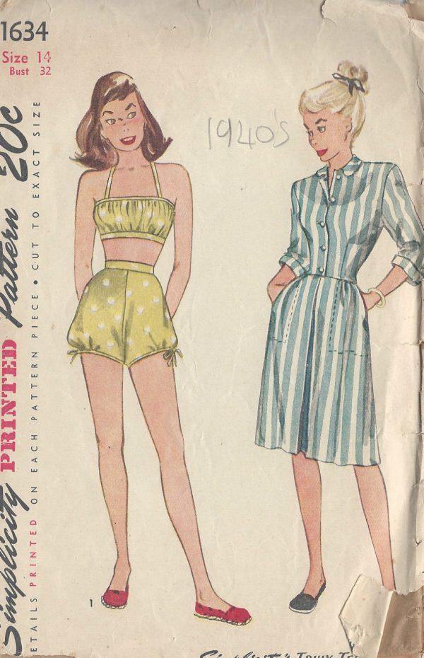 1945-Vintage-Sewing-Pattern-B32-SKIRT-JACKET-SHORTS-BRA-R727-251174628273