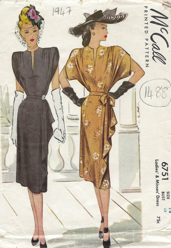 1947-Vintage-Sewing-Pattern-B32-DRESS-1488-252077943753