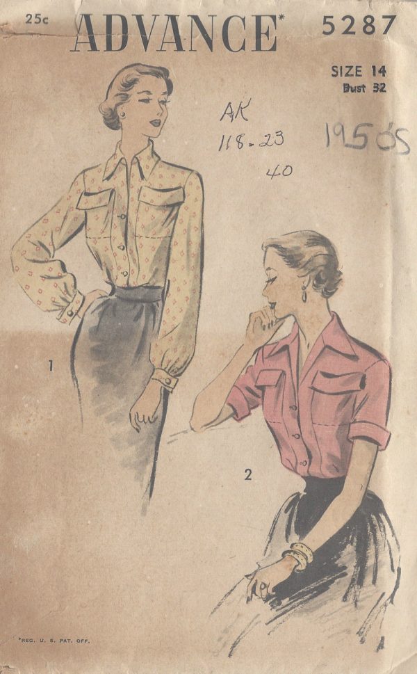 1950s-Vintage-Sewing-Pattern-B32-BLOUSE-R841-261162981553