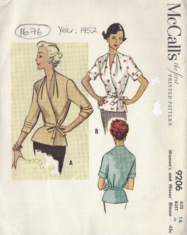 1952-Vintage-Sewing-Pattern-BLOUSE-B36-1676-262513085913