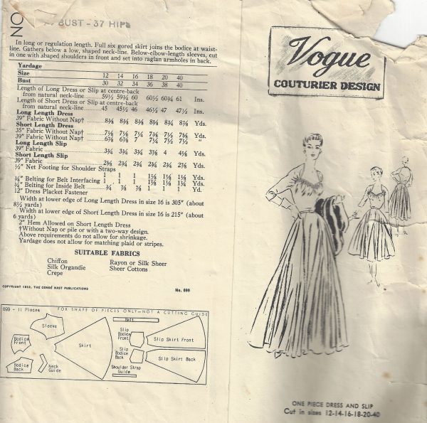 1952-Vintage-VOGUE-Sewing-Pattern-B34-ONE-PIECE-DRESS-SLIP-1769-262786060923-2