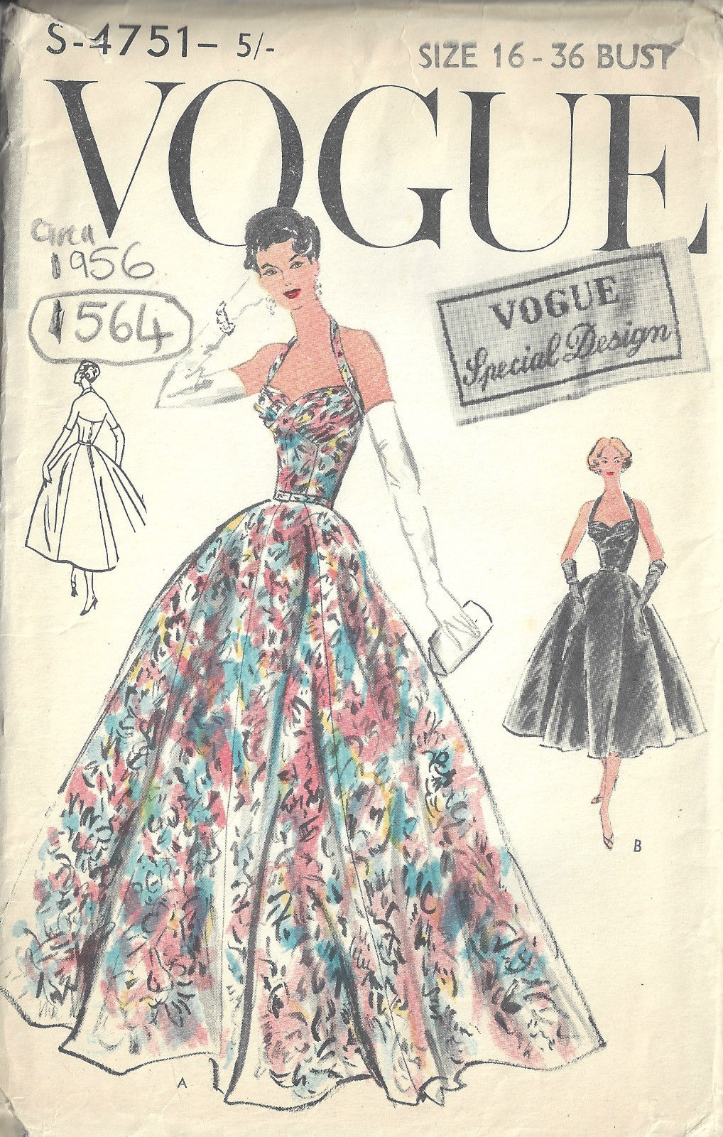 Rust uit lip cijfer 1956 Vintage VOGUE Sewing Pattern B36" EVENING DRESS (1564) By Vogue S-4751  - The Vintage Pattern Shop