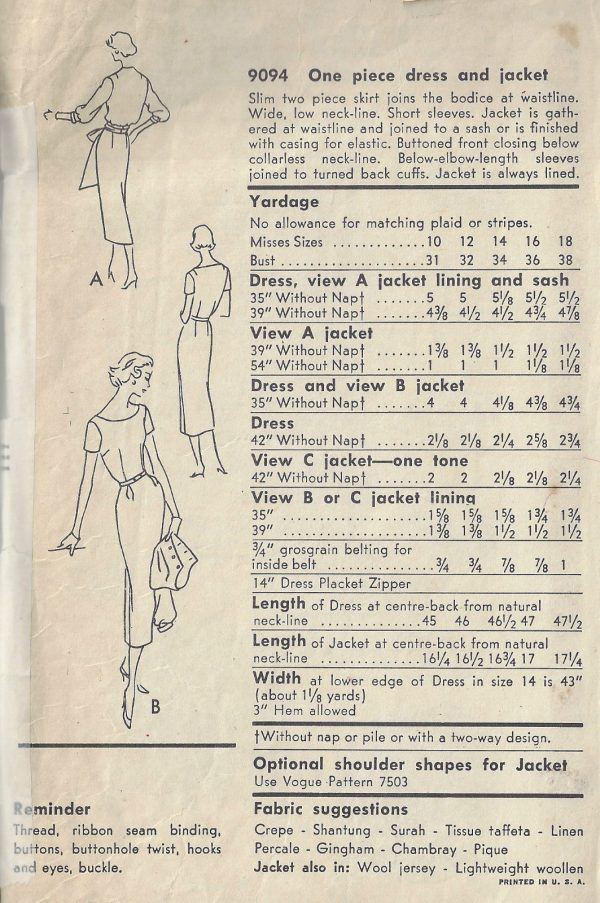 1957-Vintage-VOGUE-Sewing-Pattern-B34-DRESS-JACKET-1823-252882163253-2
