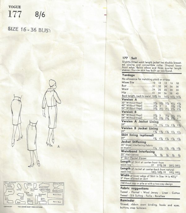 1959-Vintage-VOGUE-Sewing-Pattern-B36-JACKET-SKIRT-1580R-Fabiani-of-Italy-252315498583-2