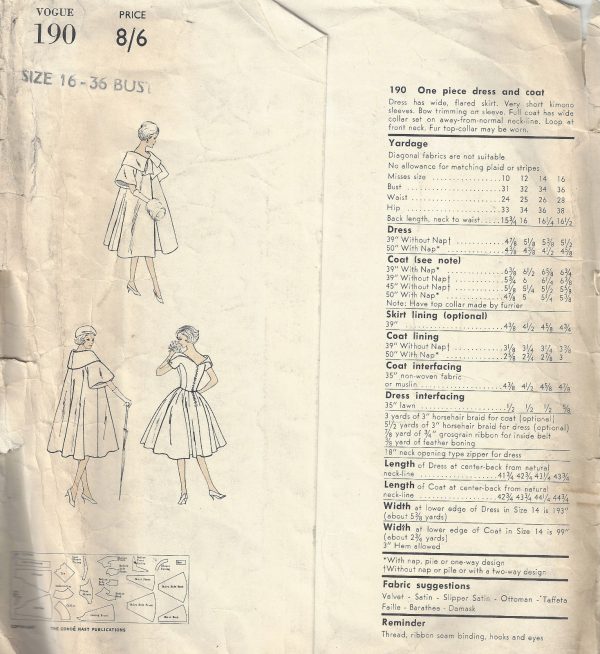 1959-Vintage-VOGUE-Sewing-Pattern-B36-ONE-PIECE-DRESS-COAT-1767-262786094733-2