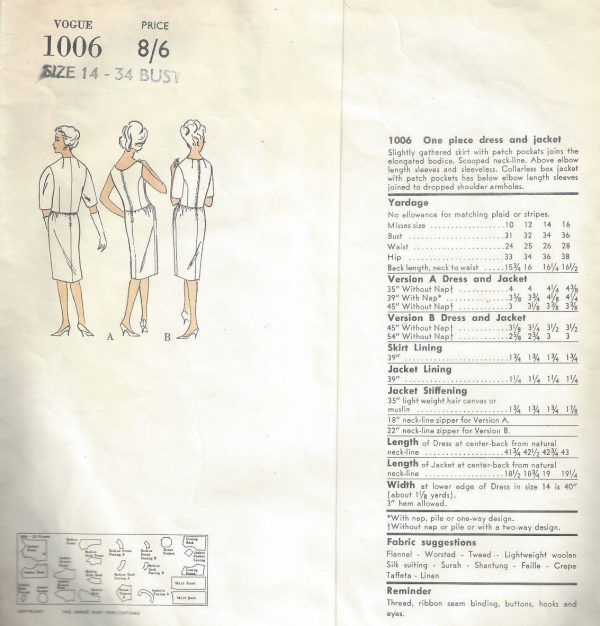 1960-Vintage-VOGUE-Sewing-Pattern-B34-DRESS-JACKET-1670-Fabiani-of-Italy-252436899473-2