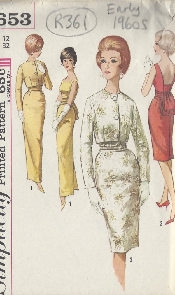 1960s-Vintage-Sewing-Pattern-B32-DRESS-JACKET-OBI-SASH-R361-251157943953