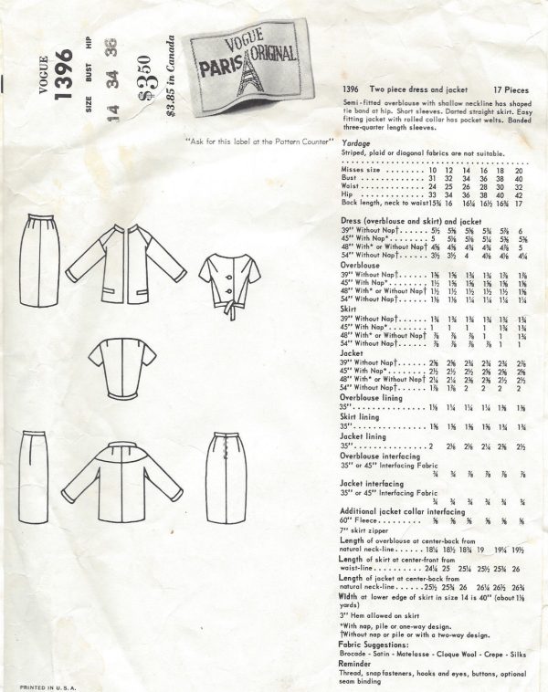 1960s-Vintage-VOGUE-Sewing-Pattern-B34-TWO-PIECE-DRESS-JACKET-1391-BALMAIN-251817607063-2