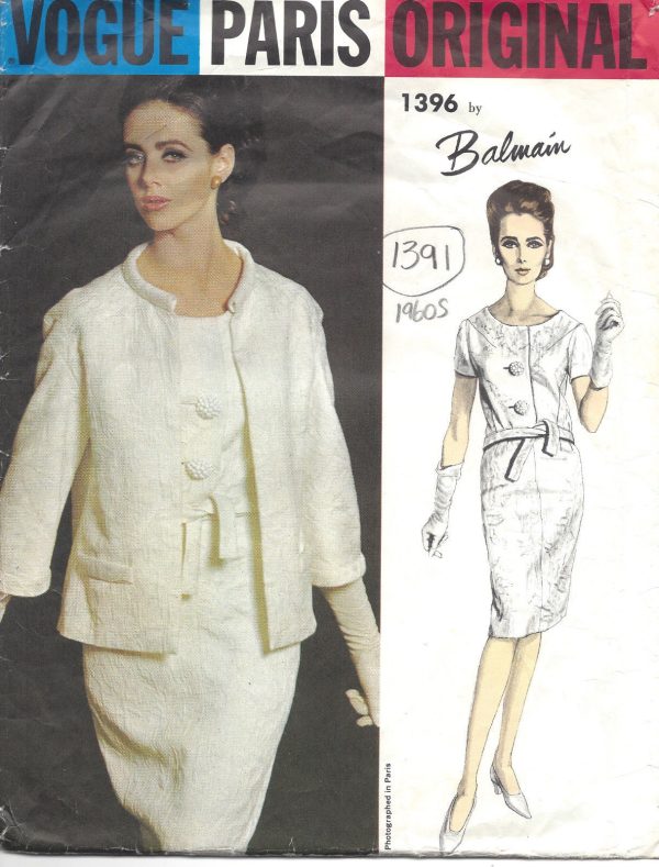 1960s-Vintage-VOGUE-Sewing-Pattern-B34-TWO-PIECE-DRESS-JACKET-1391-BALMAIN-251817607063