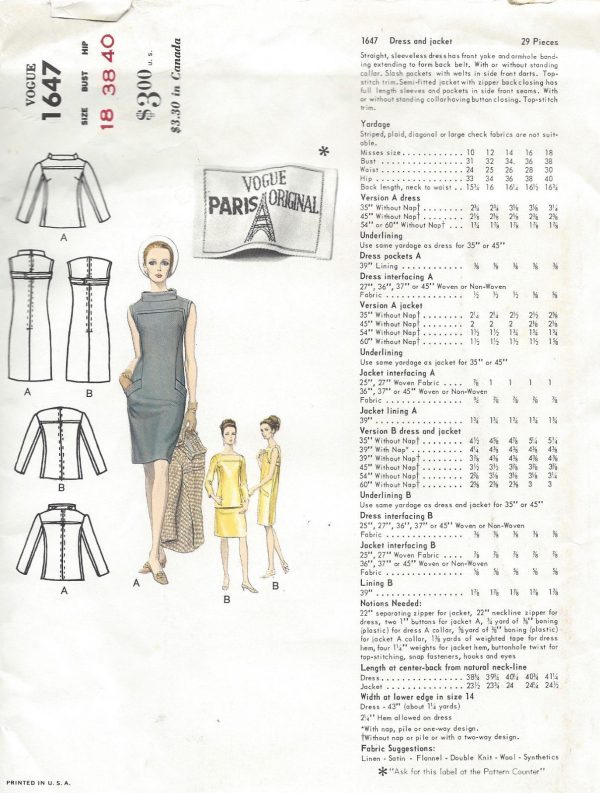 1960s-Vintage-VOGUE-Sewing-Pattern-B38-DRESS-JACKET-1393-By-LAROCHE-261756388153-2
