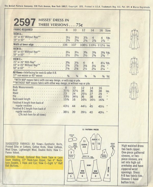 1970-Vintage-Sewing-Pattern-B36-DRESS-1643-262428505303-2