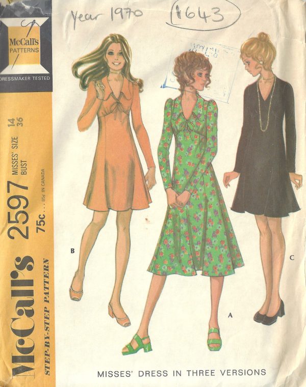 1970-Vintage-Sewing-Pattern-B36-DRESS-1643-262428505303