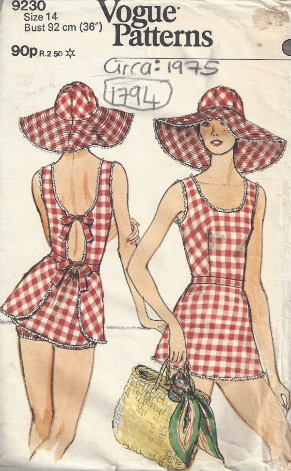1975-Vintage-VOGUE-Sewing-Pattern-B36-SWIMSUIT-with-BRIEFS-and-HAT-1794-252826668613